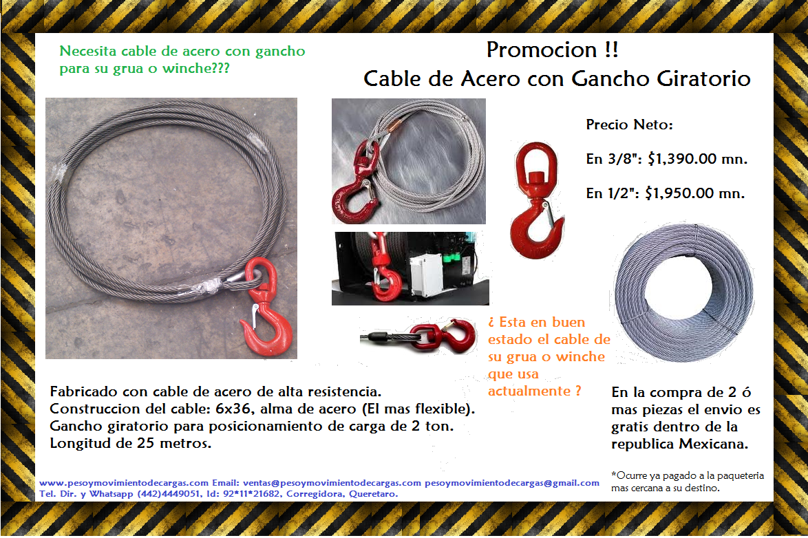 Promocion cable de acero con gancho giratorio para gruas